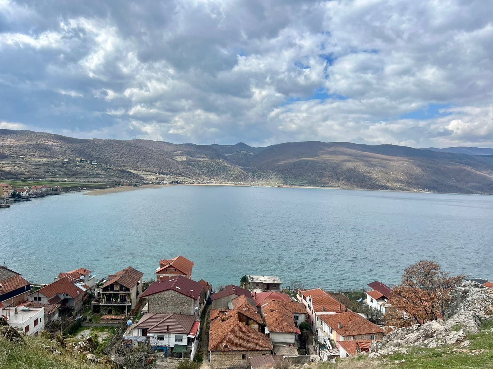 View over Lin and Lake Ohrid on an Albania driving route